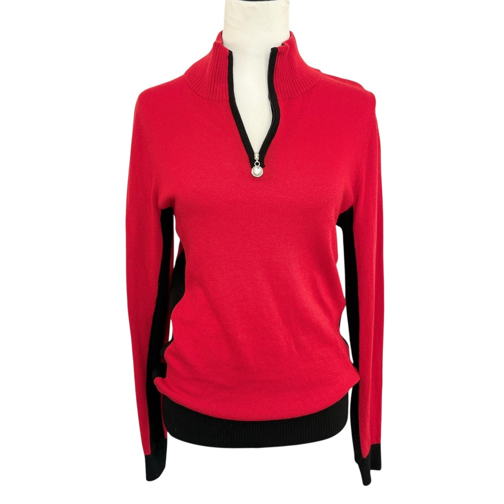 GOLFINO Merino Wool Womens Red Quarter Zip Golf Sweater Rhinestone 1/4 Zip Small